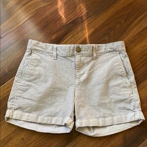 4/$20 Khakis by GAP 4” Girlfriend Short Rolled Cuff Pinstripe Stone and Blue